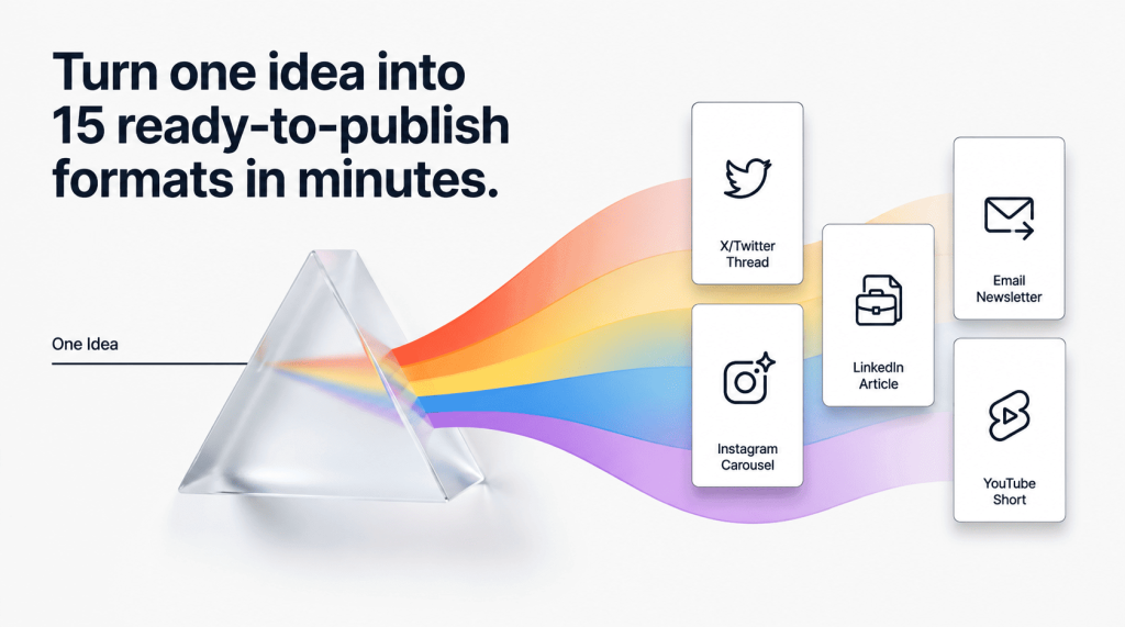 turn 1 idea into 15 ready to publish formats in minutes